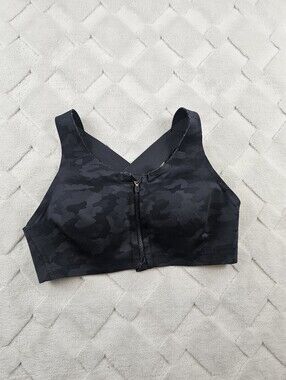 Lululemon Black Camo Front-Zip Sports Bra 38D